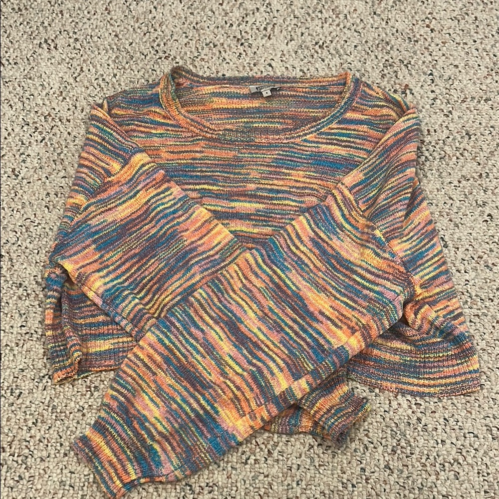 Beginning Boutique Orange and Blue Crew Neck Sweater